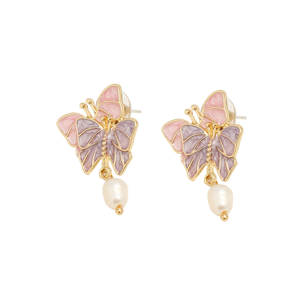 SOHI Women's Lavender Duo-Papillon Drop Earrings