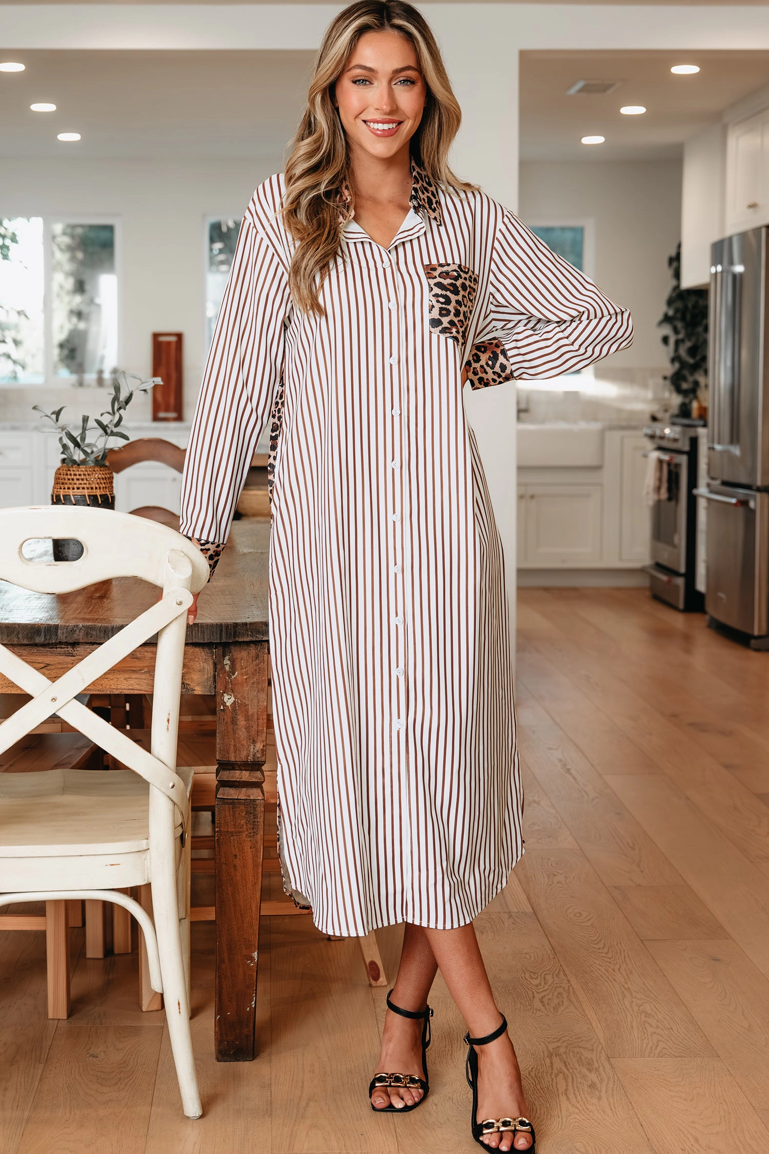 Threaded Pear Women's Caroline Contrast Patchwork Long Shirt Dress
