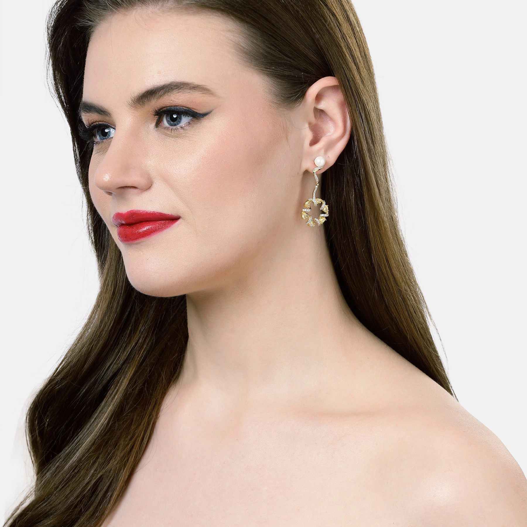 AGP PARIS Womens Dainty Yellow Swirl Drop Earrings