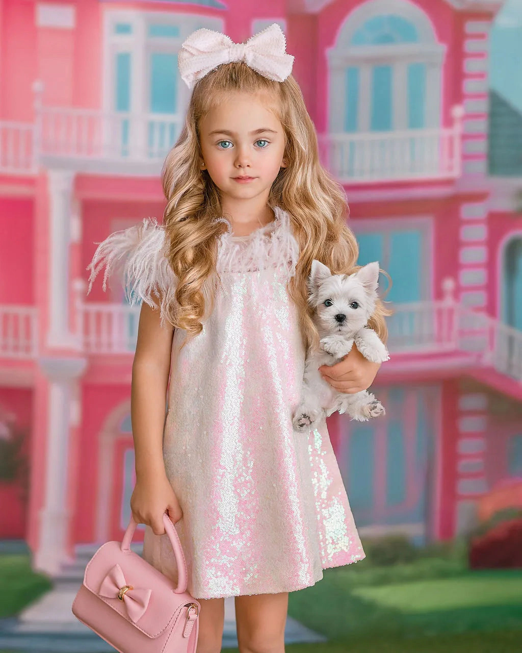 Faeella Girls Iridescent Stardust Pink Sequin Birthday Dress