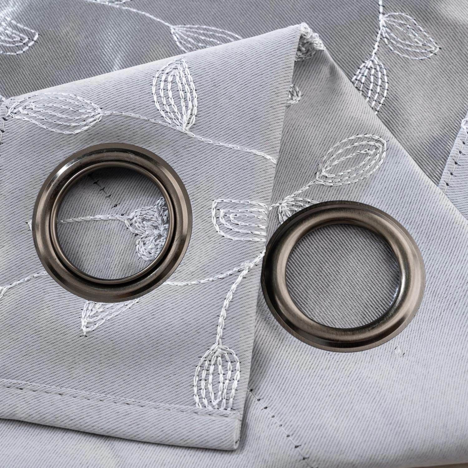 RT Designer Collection Lilian Embroidered Blackout Luxurious Decorative Grommet Curtain Panel 54" x 84" Silver