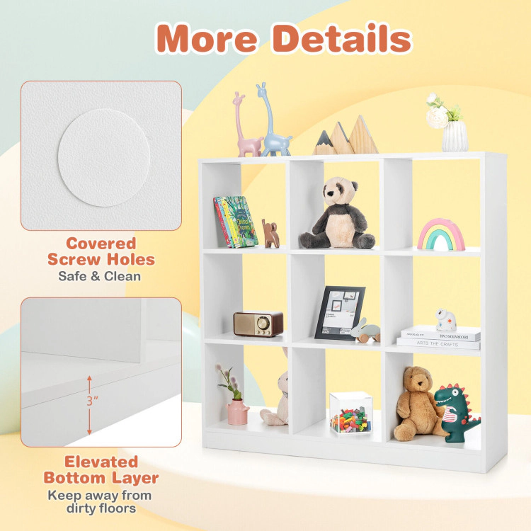 Hivvago Modern 9-Cube Bookcase with 2 Anti-Tipping Kits for Books Toys Ornaments-White