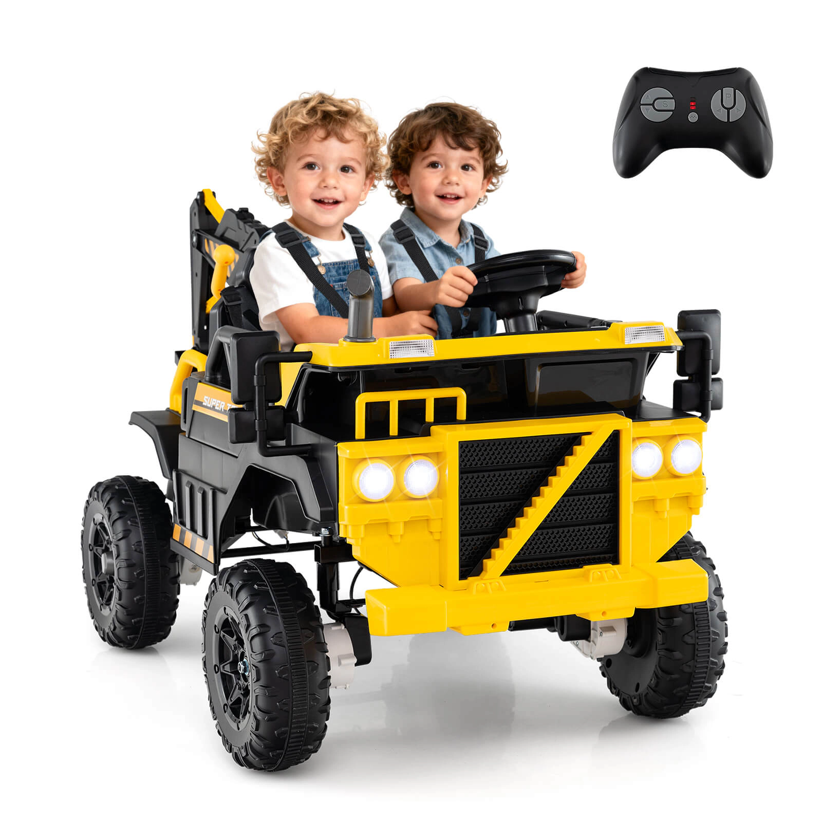 Costway 24V Ride On Excavator, 4WD Electric Truck Construction Vehicle with Remote Control