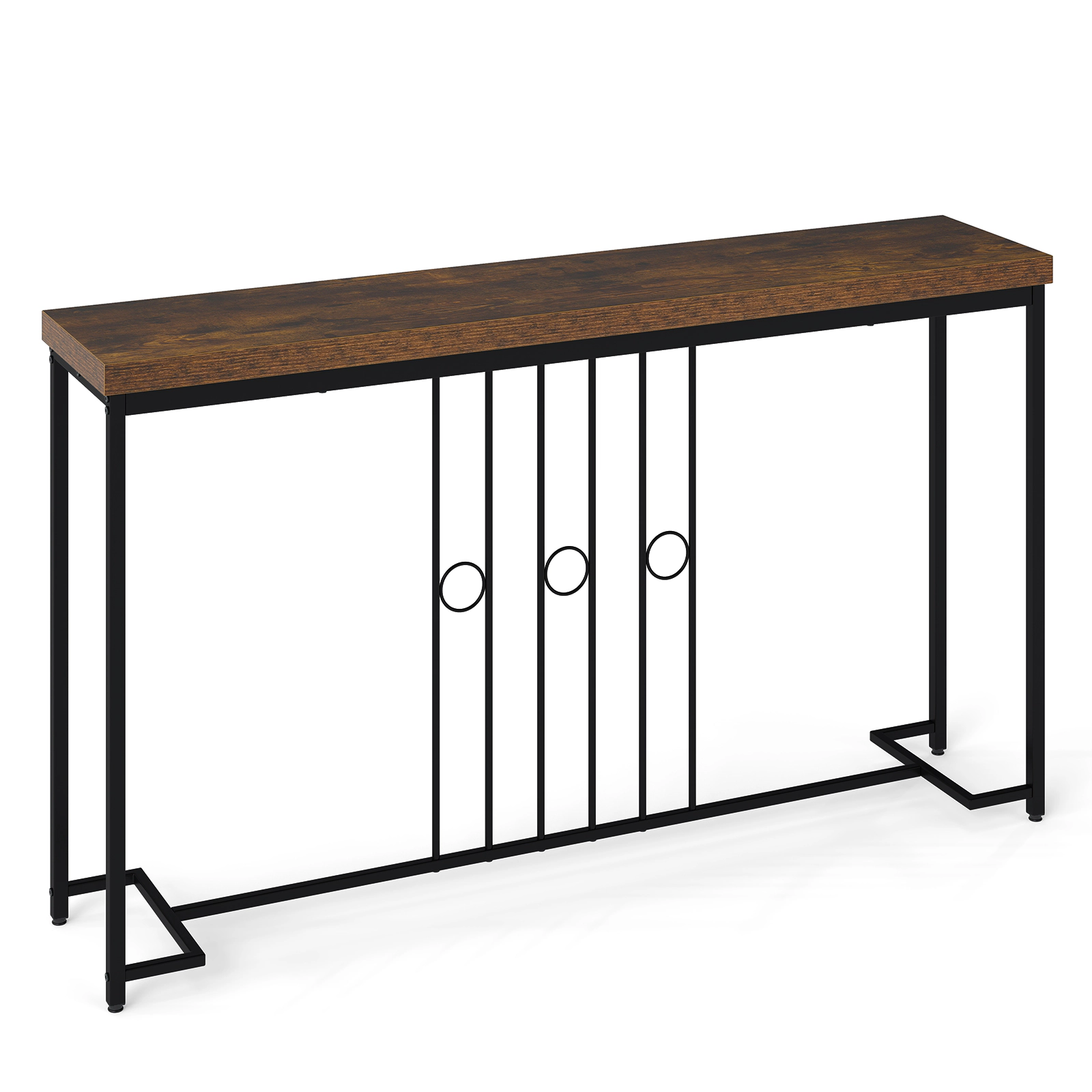 SUGIFT 1.6-in Thick Top H-Shaped Metal Base Industrial Console Table 55-in x 12-in x 32-in 175-lb Capacity Brown