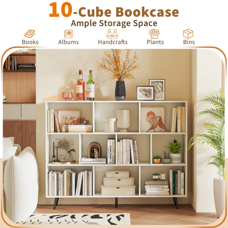 Hivvago Cube Bookcase with 5 Tapered Metal Legs-Off White