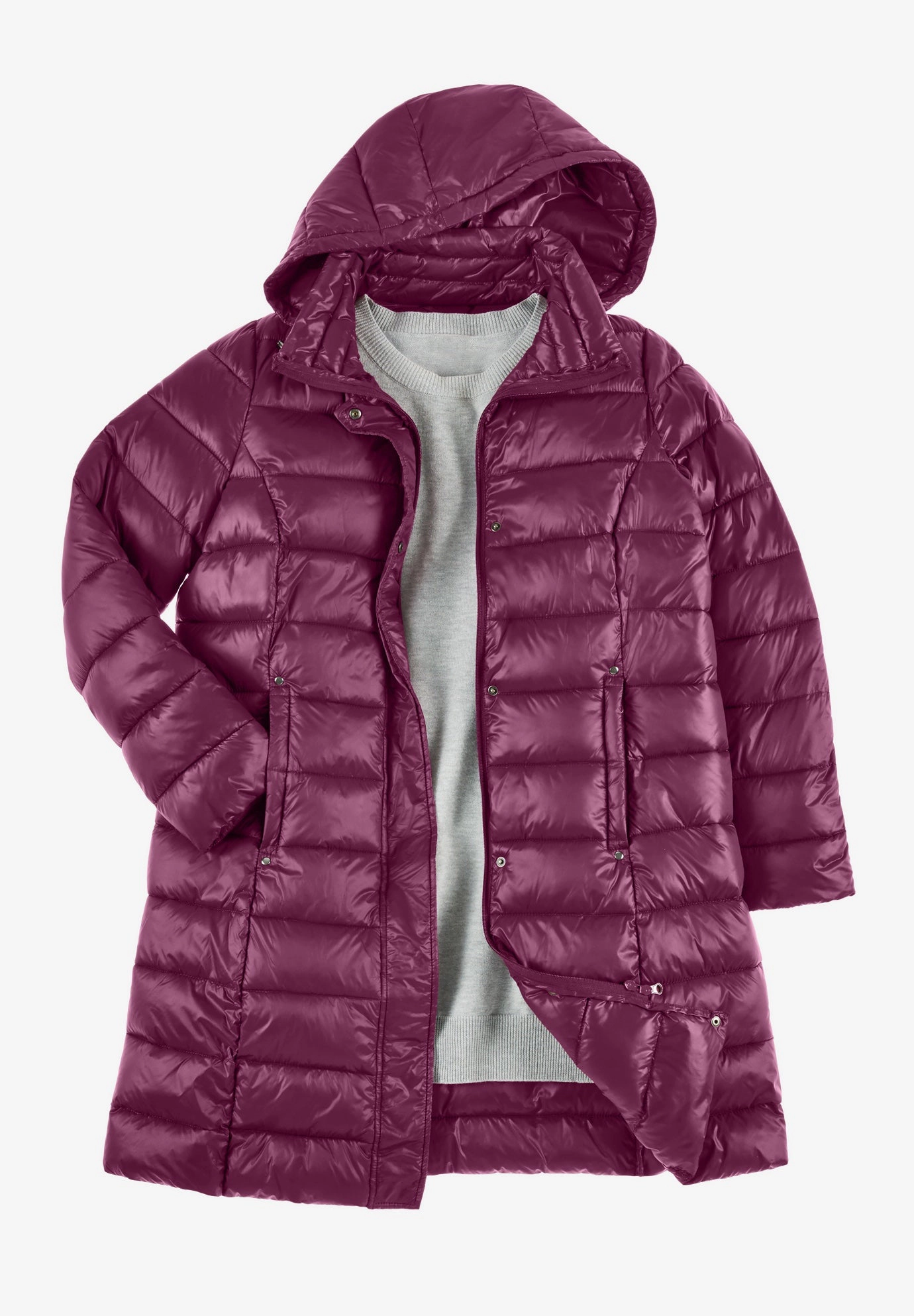 Woman Within Plus Long Packable Puffer Jacket