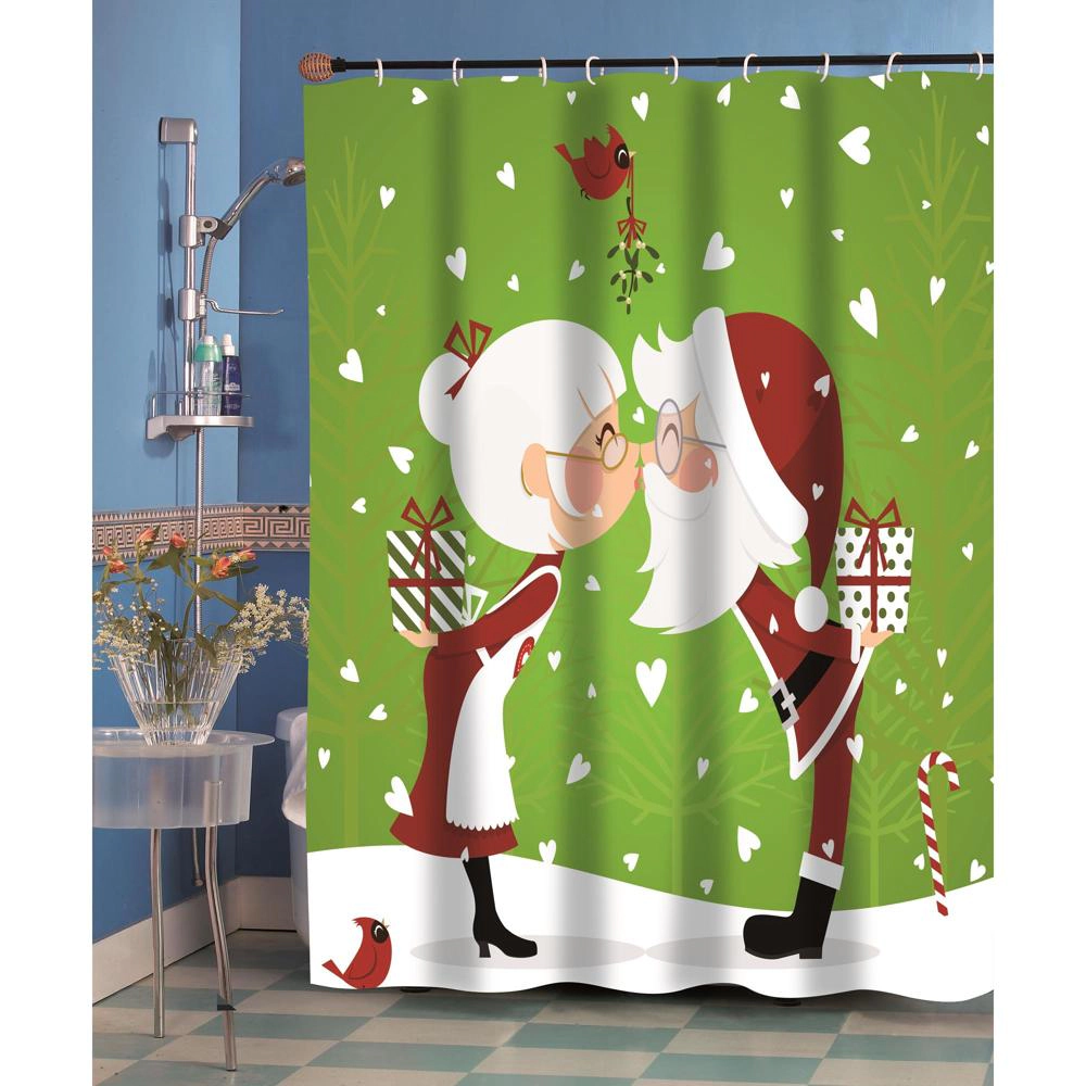 Carnation Home Fashions Kissing Claus Fabric Shower Curtain Multi 70x72
