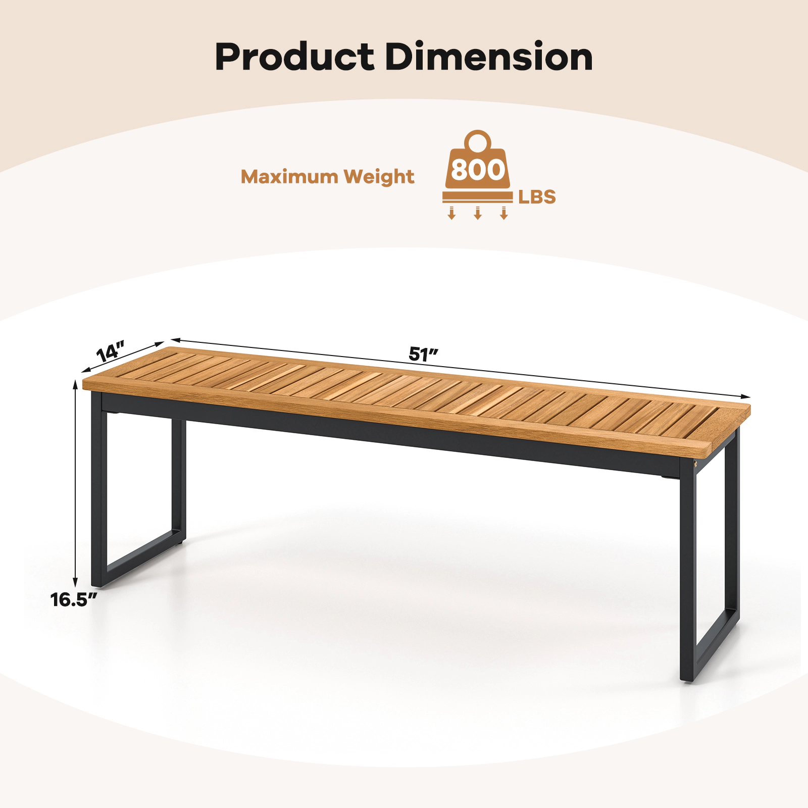 SUGIFT Set of 2 Acacia Wood Patio Dining Benches 51-in Long 800-lb Capacity Indoor Outdoor Natural + Black