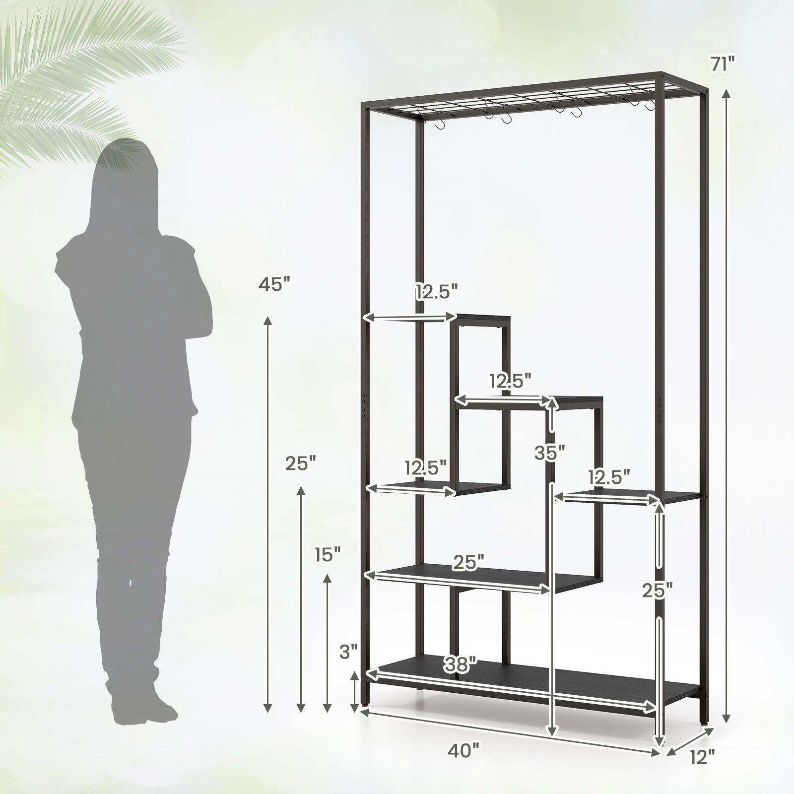 SlickBlue Unisex 71 Inch 6-Tier Tall Metal Plant Stand with Hooks