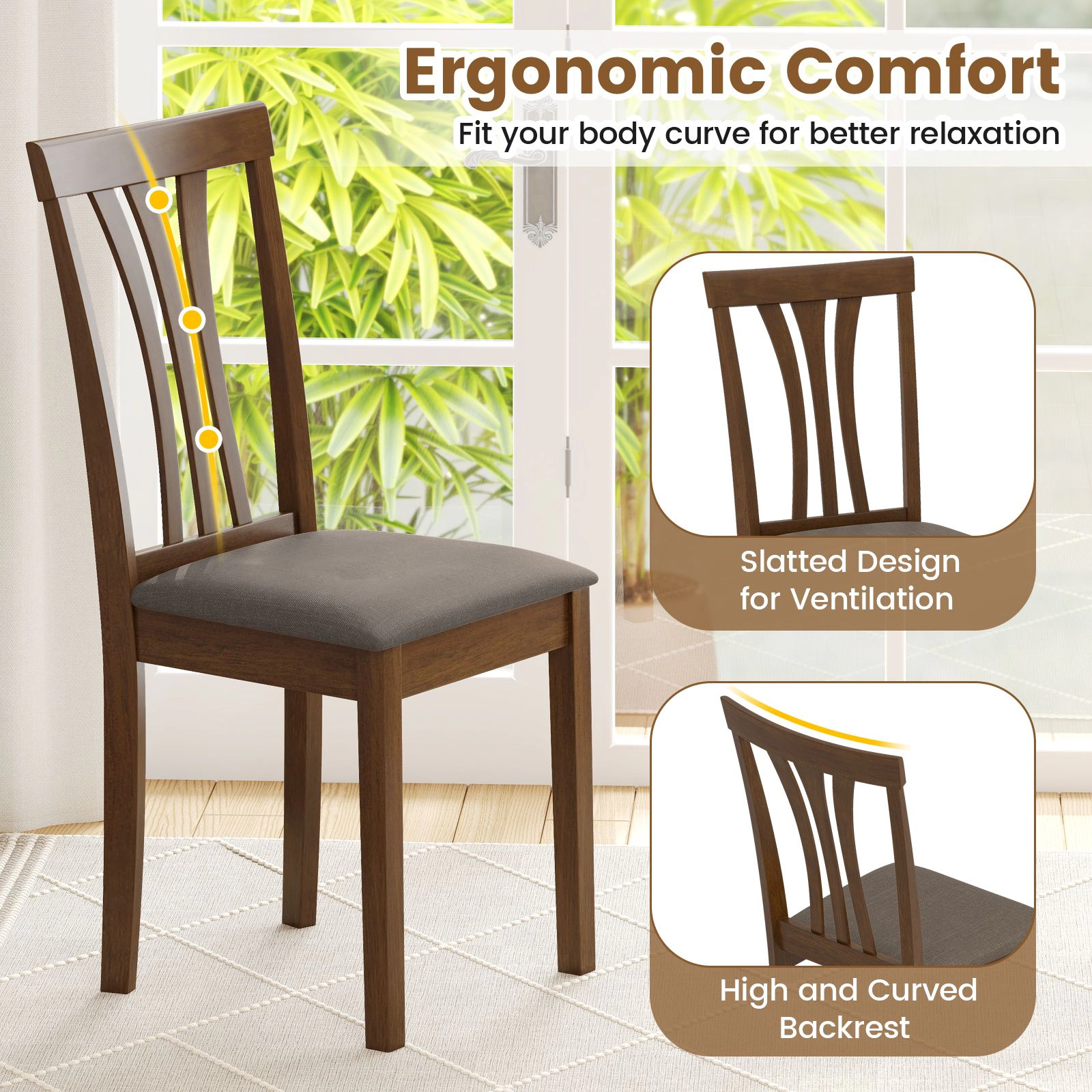 SlickBlue Set of 2 Farmhouse Dining Chairs, Linen Seat, Rubber Wood Frame