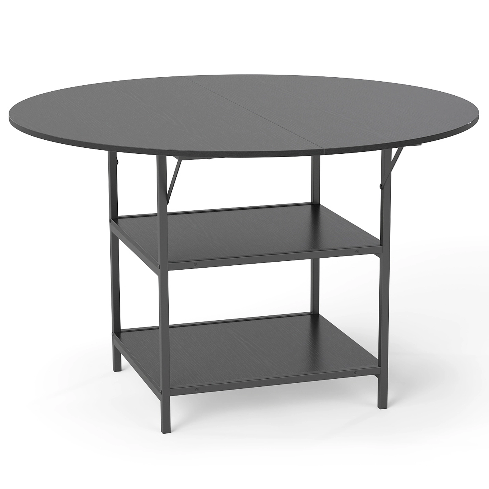 LJG 47 Inch Round Dining Table for 4-6 People Large Kitchen with 2-Tier Storage Shelves