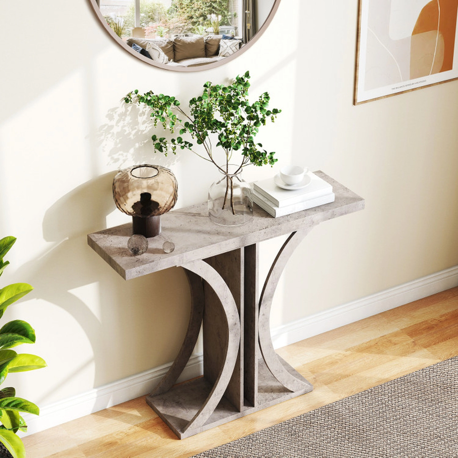 SUGIFT 39.5-in 11.5-in Narrow 110-lb Capacity Gray Console Table with Geometric Frame and Anti-Tip Kits