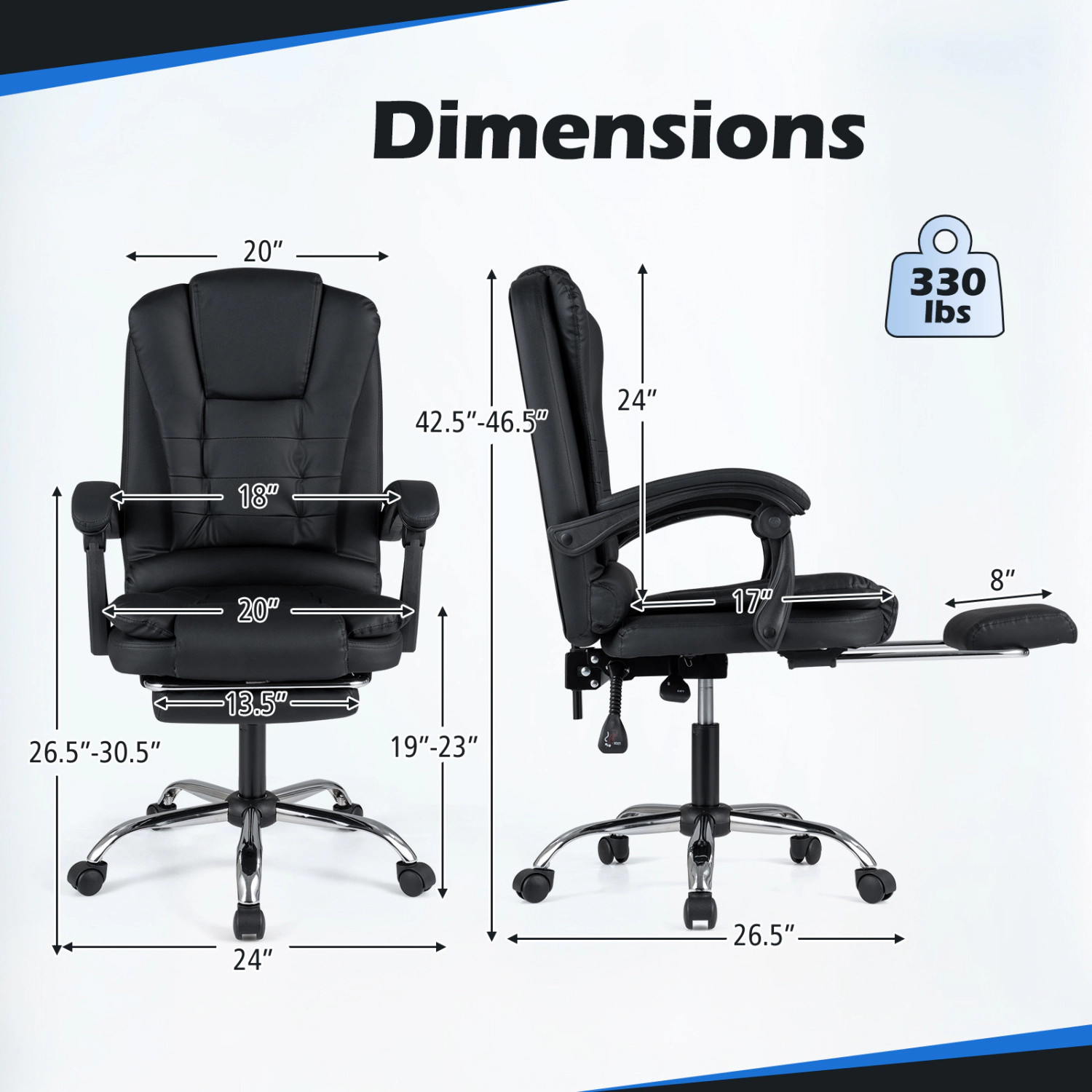 LJG Massage Office Chair with Footrest & Reclining Backrest and Swivel Seat