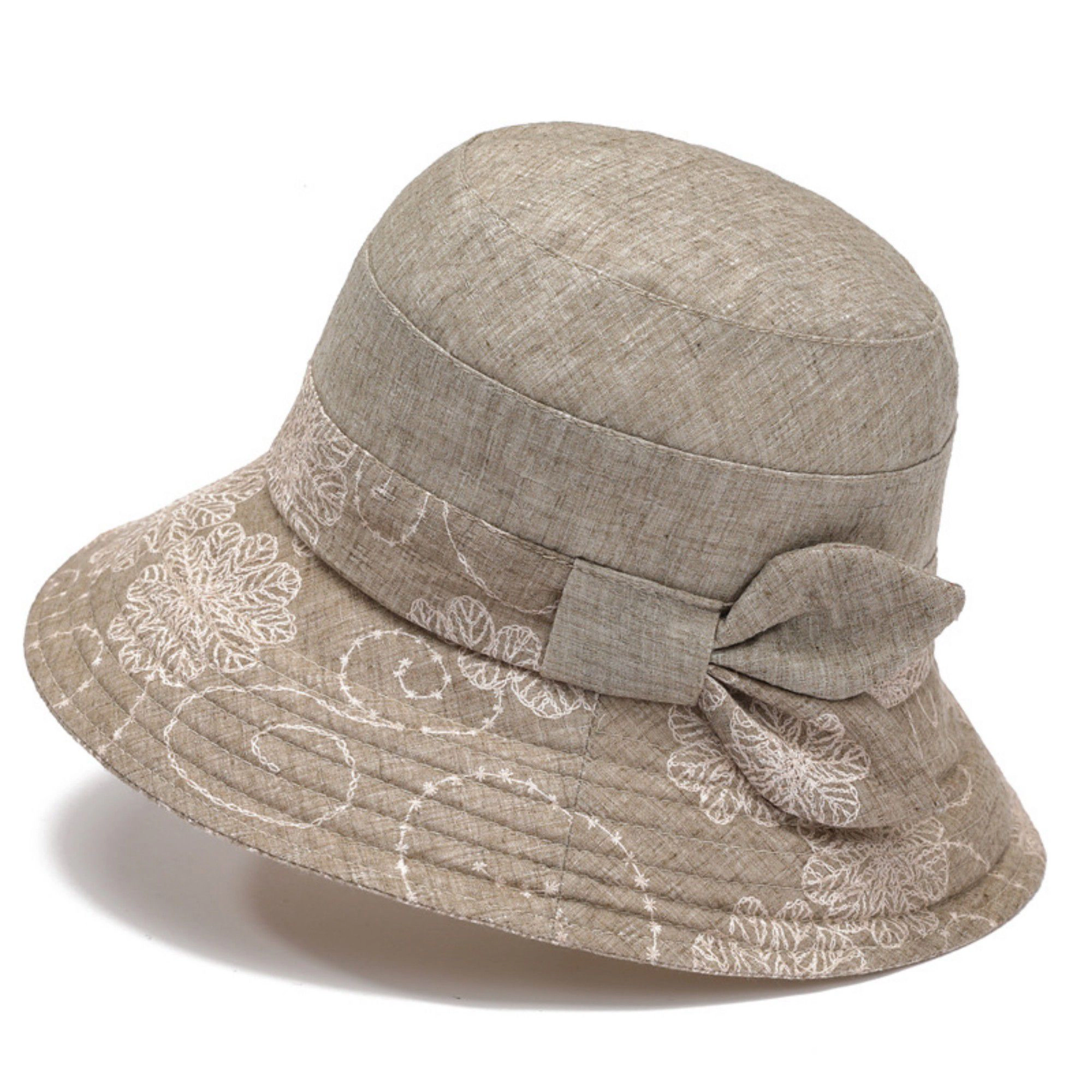 Anna-Kaci Women's Embroidered Floral Bucket Hat with Side Bow Detail 22-22.8in