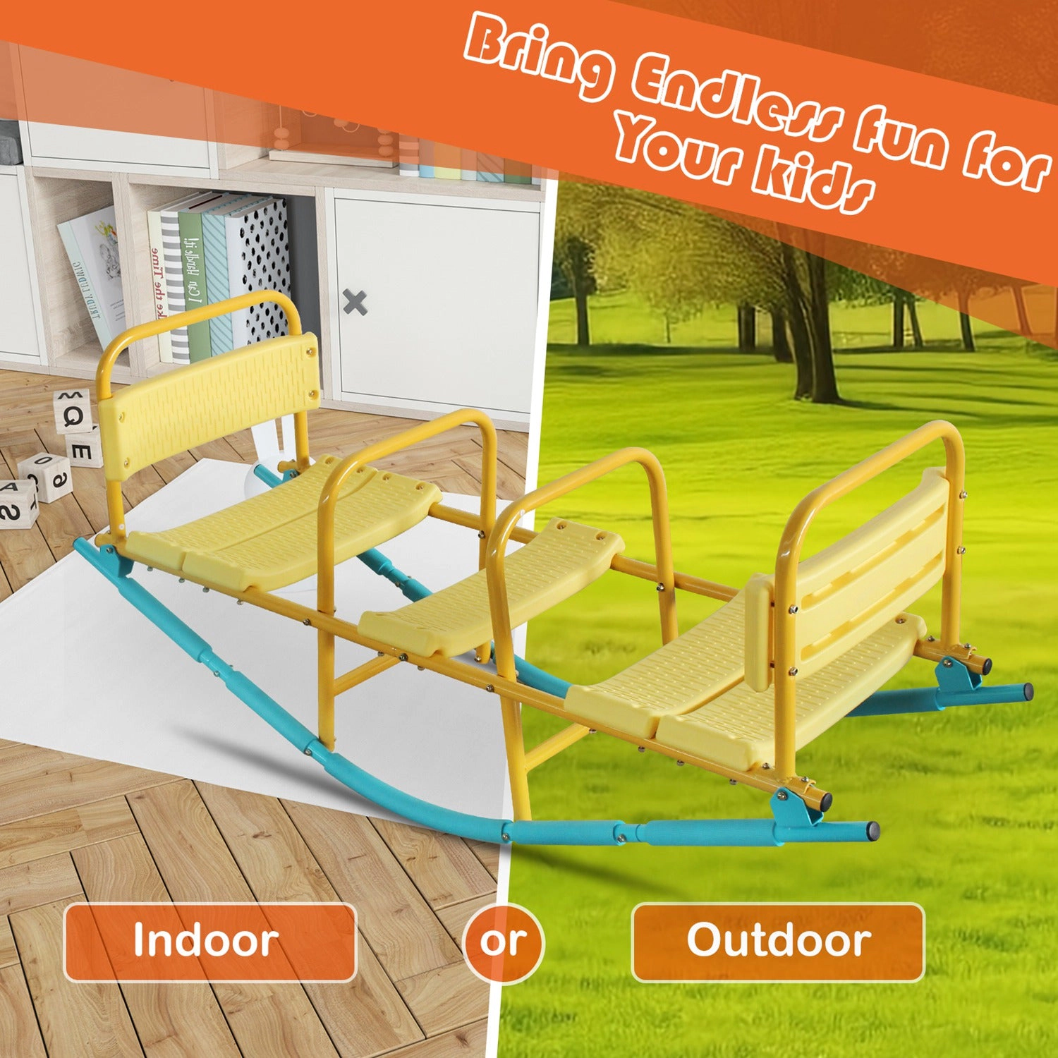 GBruno 3-Seat Kids Rocking Seesaw With Safety Handles