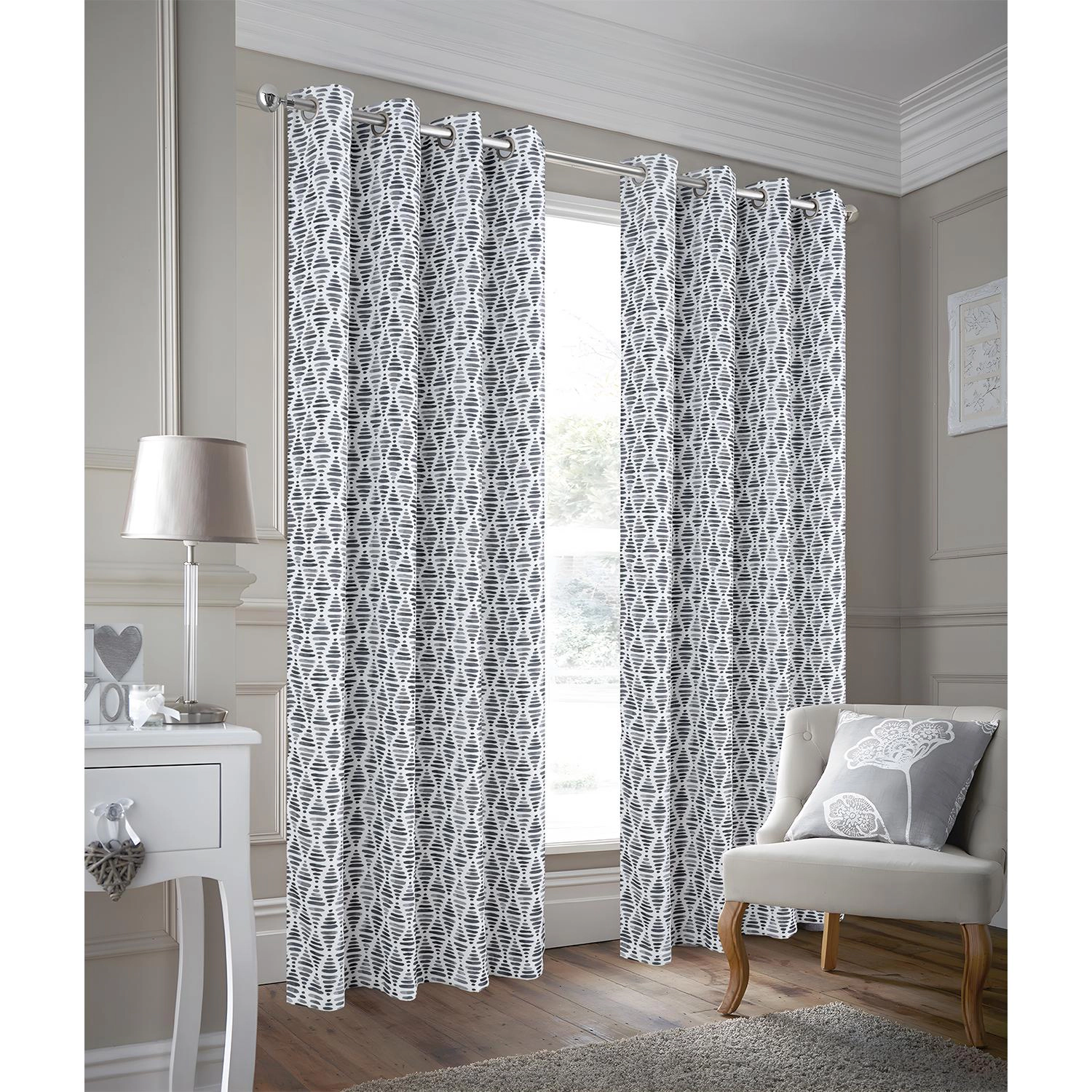 RT Designer Collection Justice Printed Blackout Luxurious Decorative Grommet Curtain Panel 54" x 84" Grey