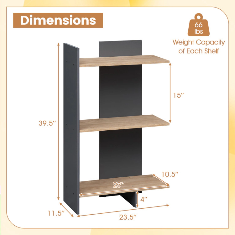 Hivvago 3 Tier Wooden Bookshelf with Anti-Tipping Kit