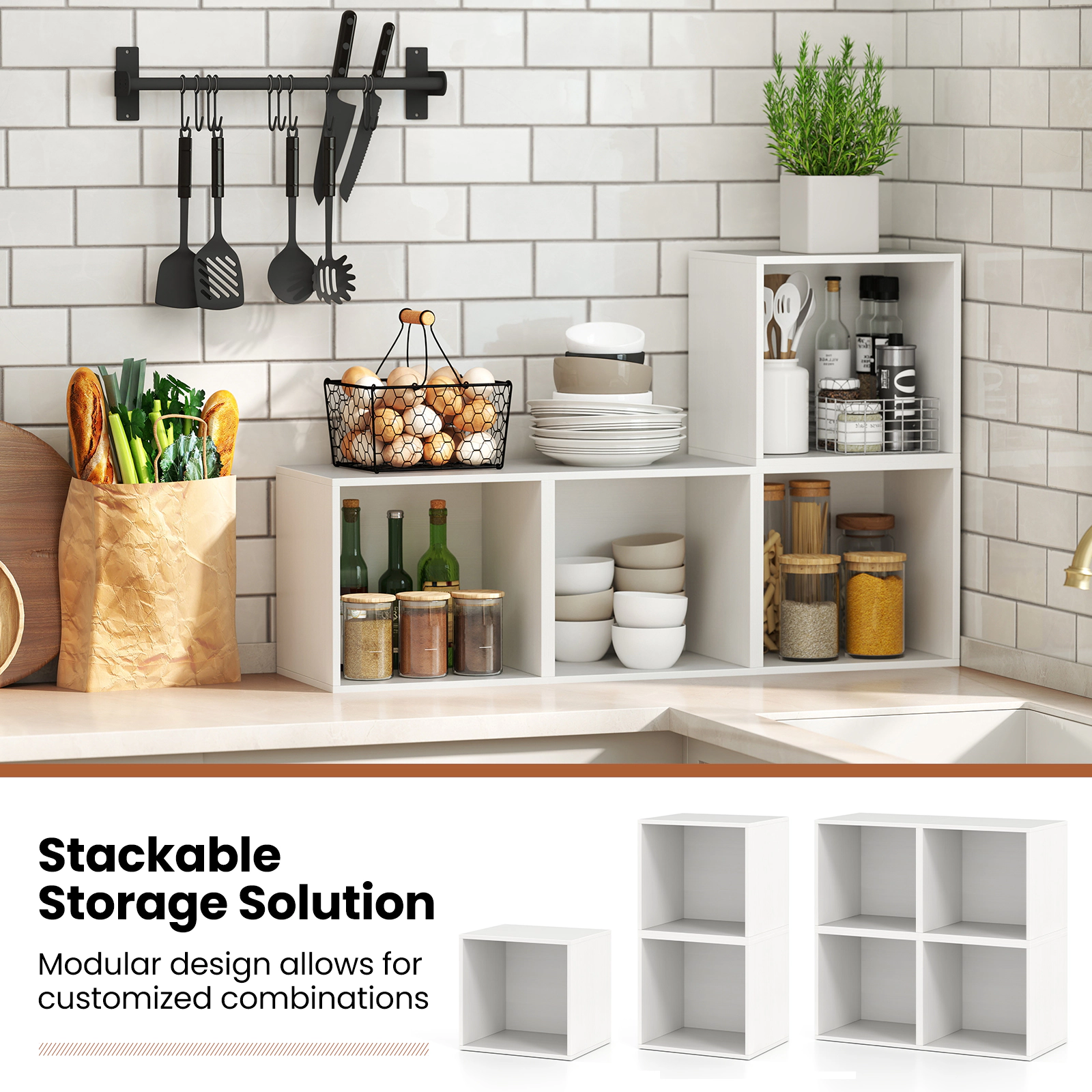 SUGIFT White 13.5-in Stackable Wood Cube Storage Organizer with 55-lb Capacity and Angle Brackets