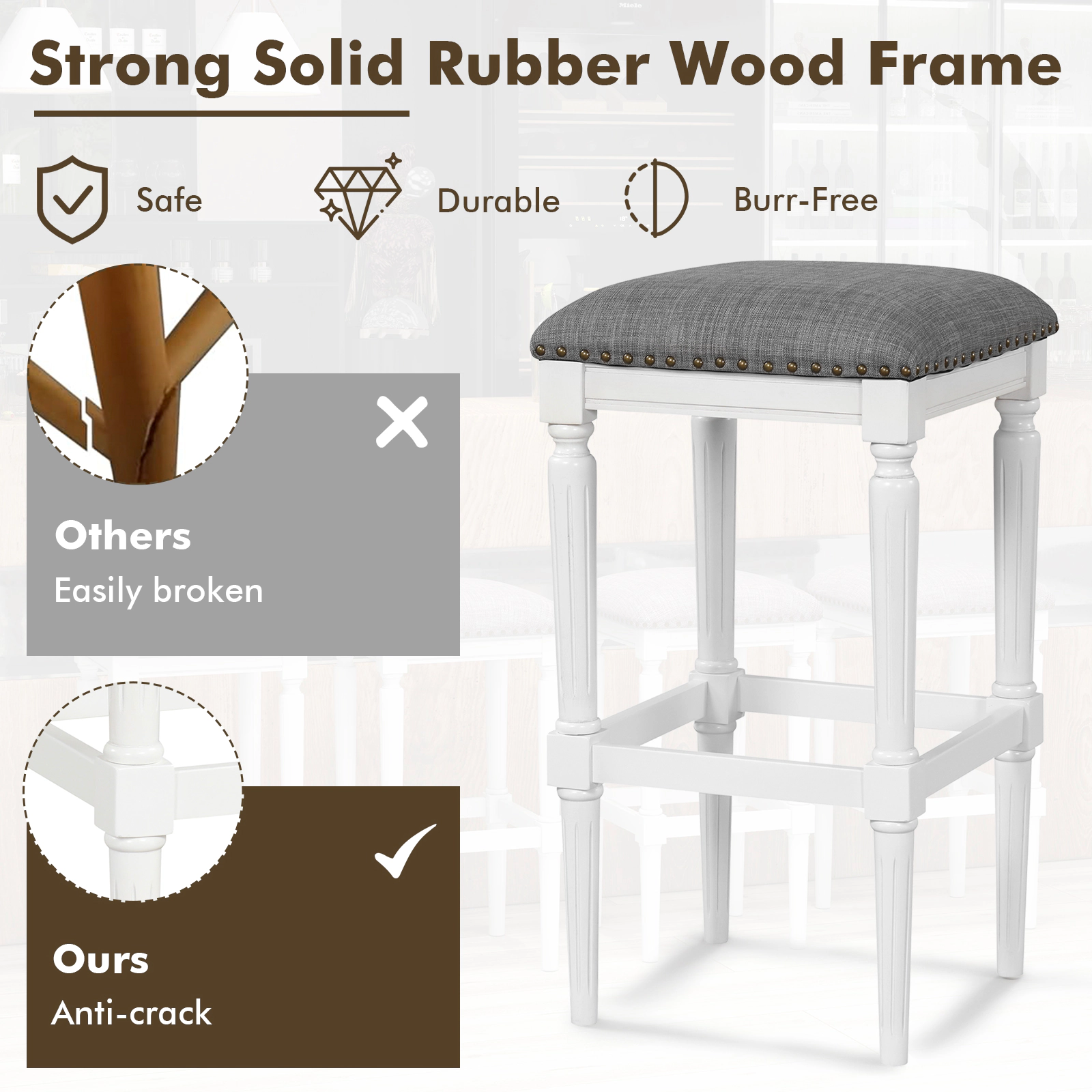SUGIFT Gray Footrests and Padded Seats Set of 2 3 Heights Square Saddle Stool
