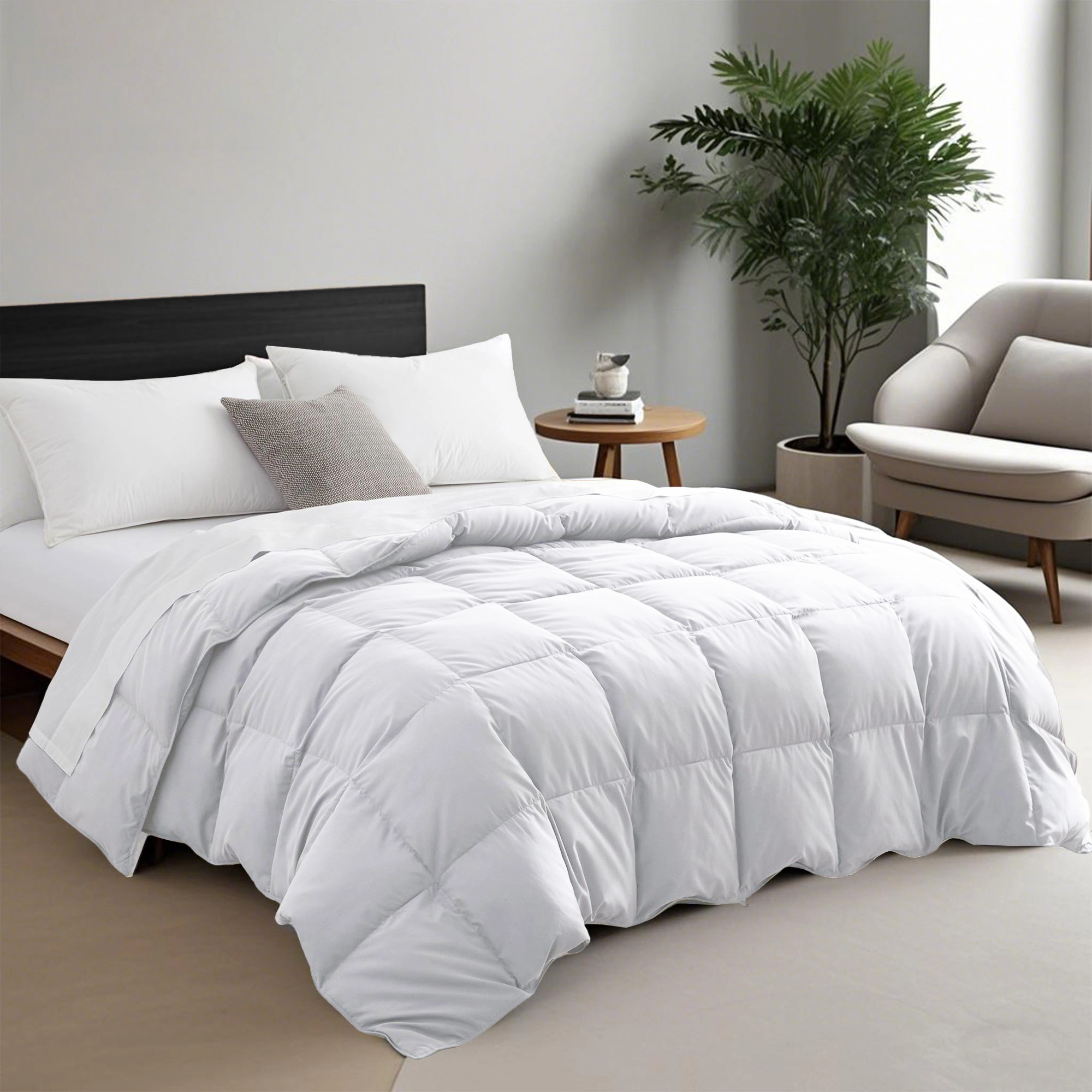 Unikome Lightweight White Goose Down Feather Fiber Comforter – Soft, Breathable & Noiseless Duvet