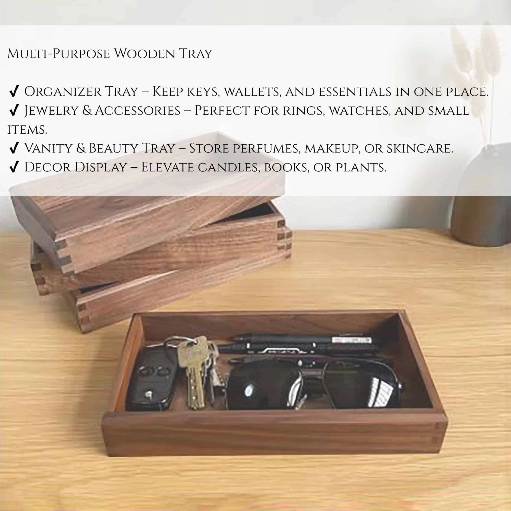 Evideco French Home Goods Acacia Wood Rectangular Vanity Tray 7.14 x 4.6 x 1 in