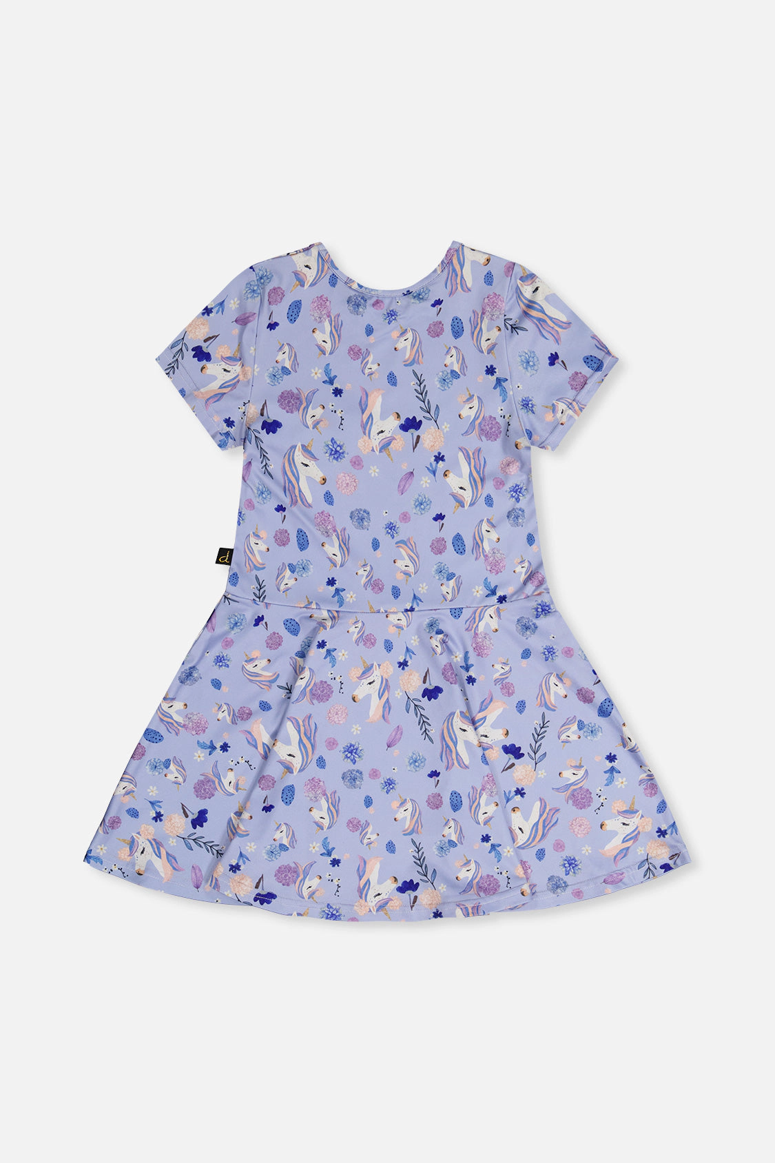 Deux par Girls Unicorn and Floral Print Short Sleeve Drop-Waist Dress
