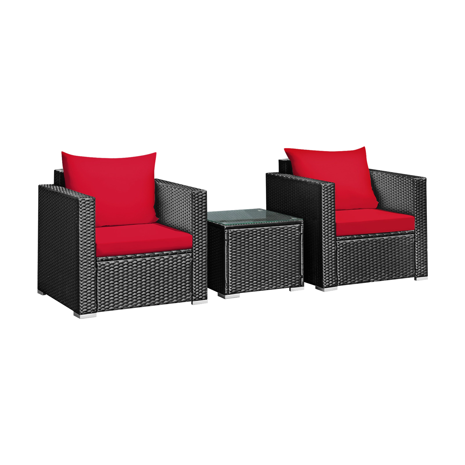 SUGIFT Patio Wicker Conversation Set with Cushions 400-lb Sofa Capacity Red Black Rattan