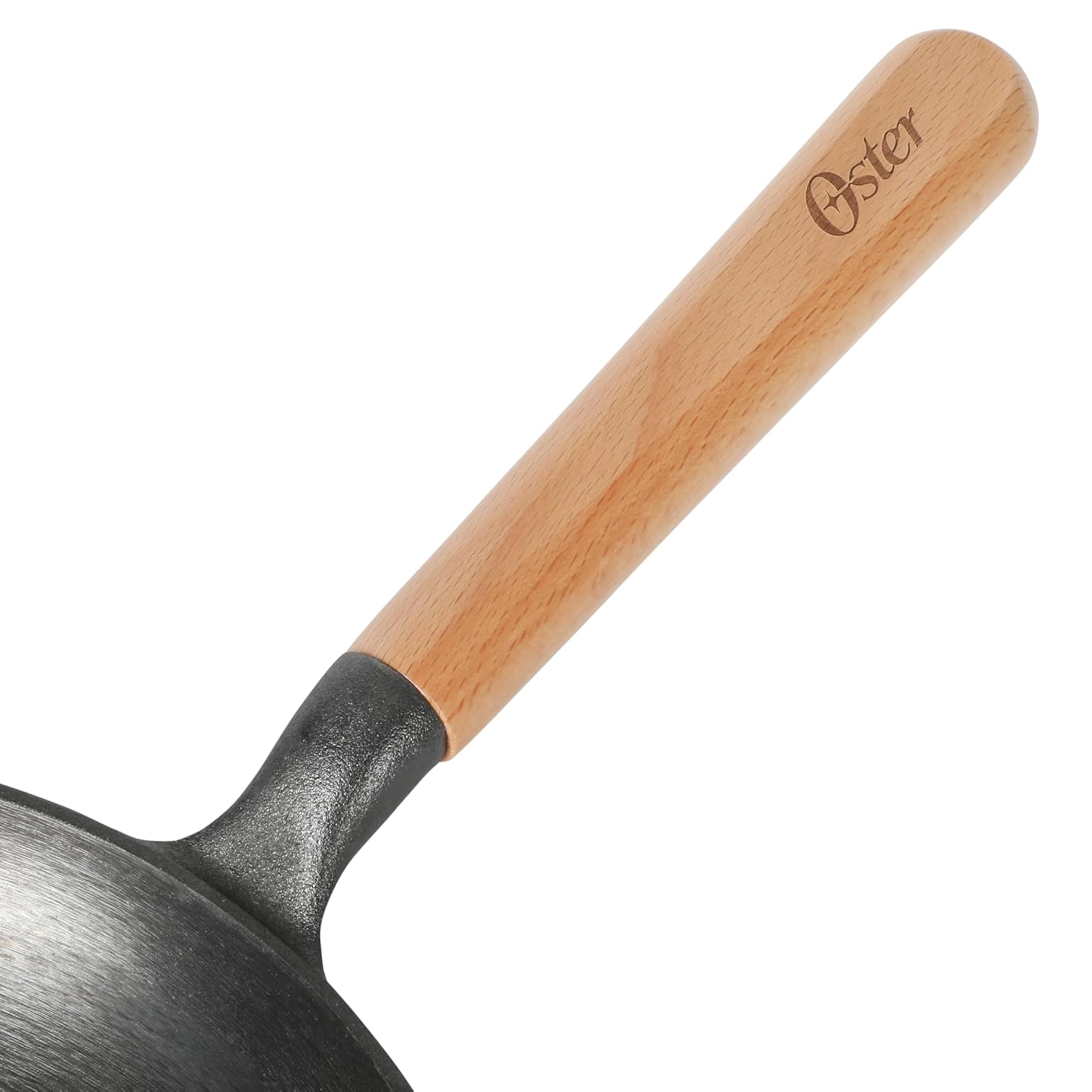 Oster Flintfield 9.5 Inch Round Cast Iron Skillet with Wood Handle