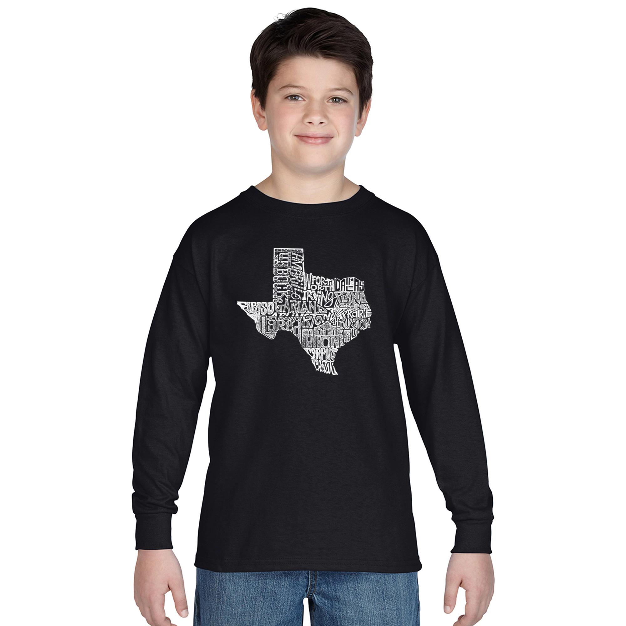 LA Pop Art Boys Long Sleeve T-Shirt -  The Great State of Texas