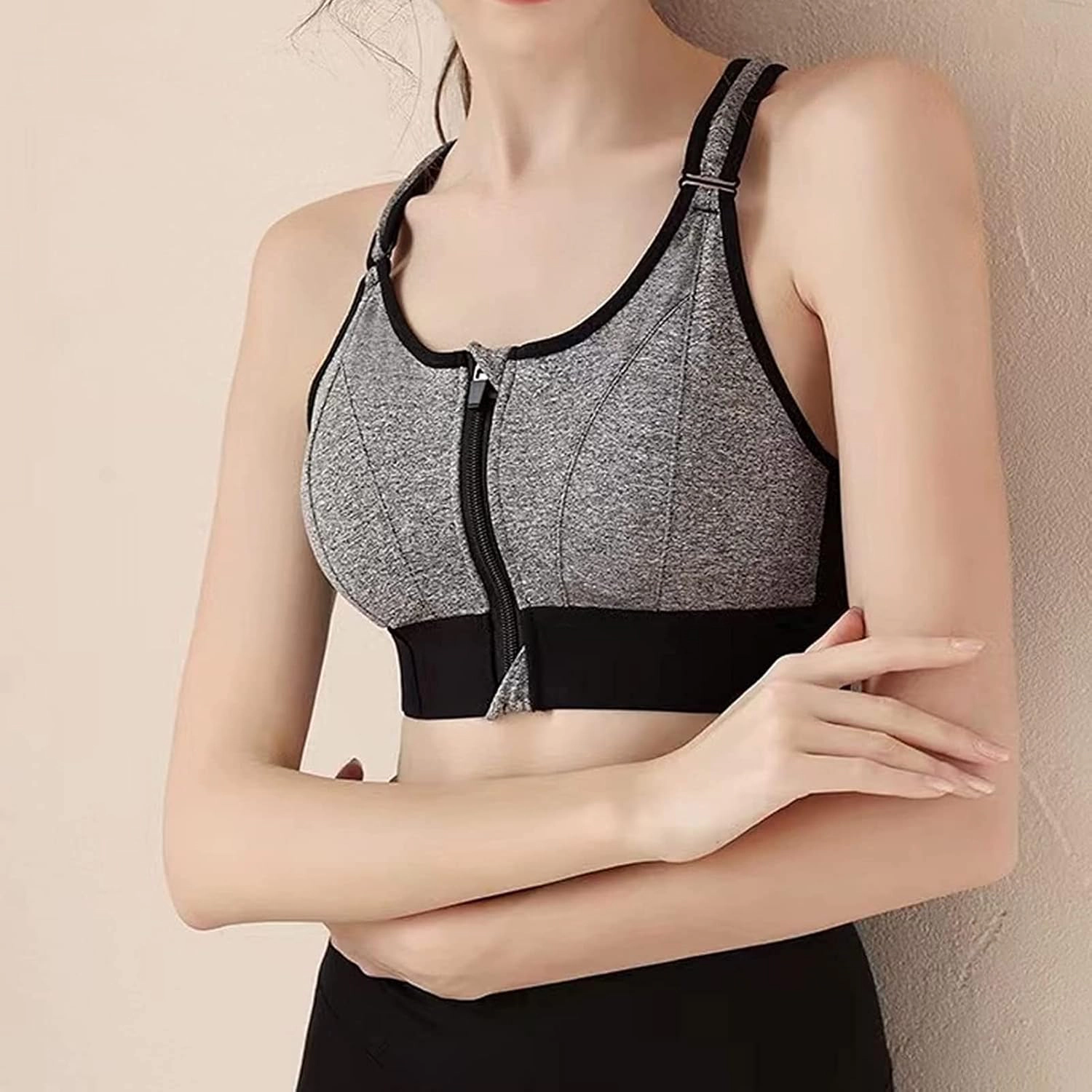 Wardrobe Whimsy Women High Impact Front Closure Sports Bra Adjustable Straps Workout Running Fitness