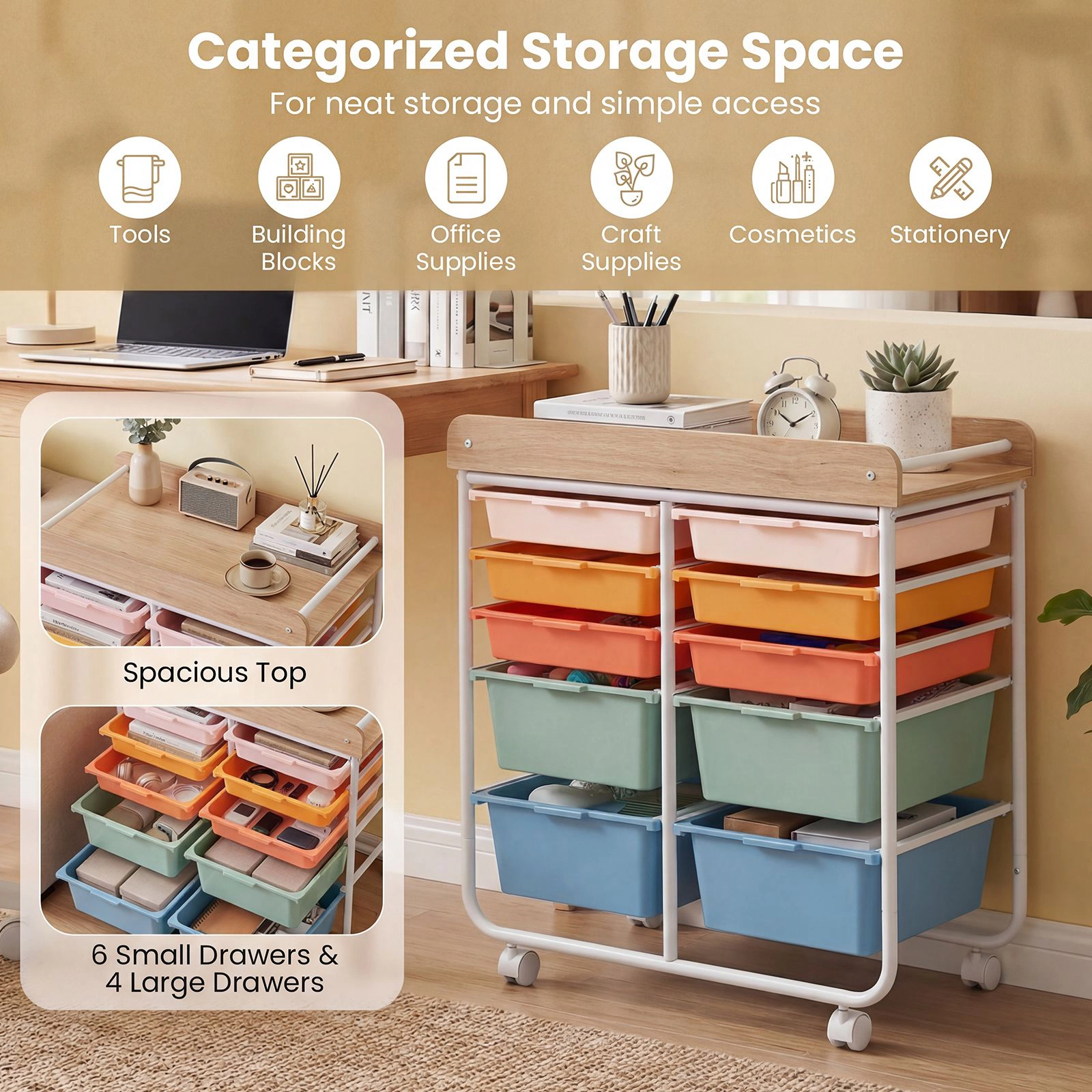 SlickBlue Utility Drawer Cart with Wheels for Office Craft Storage