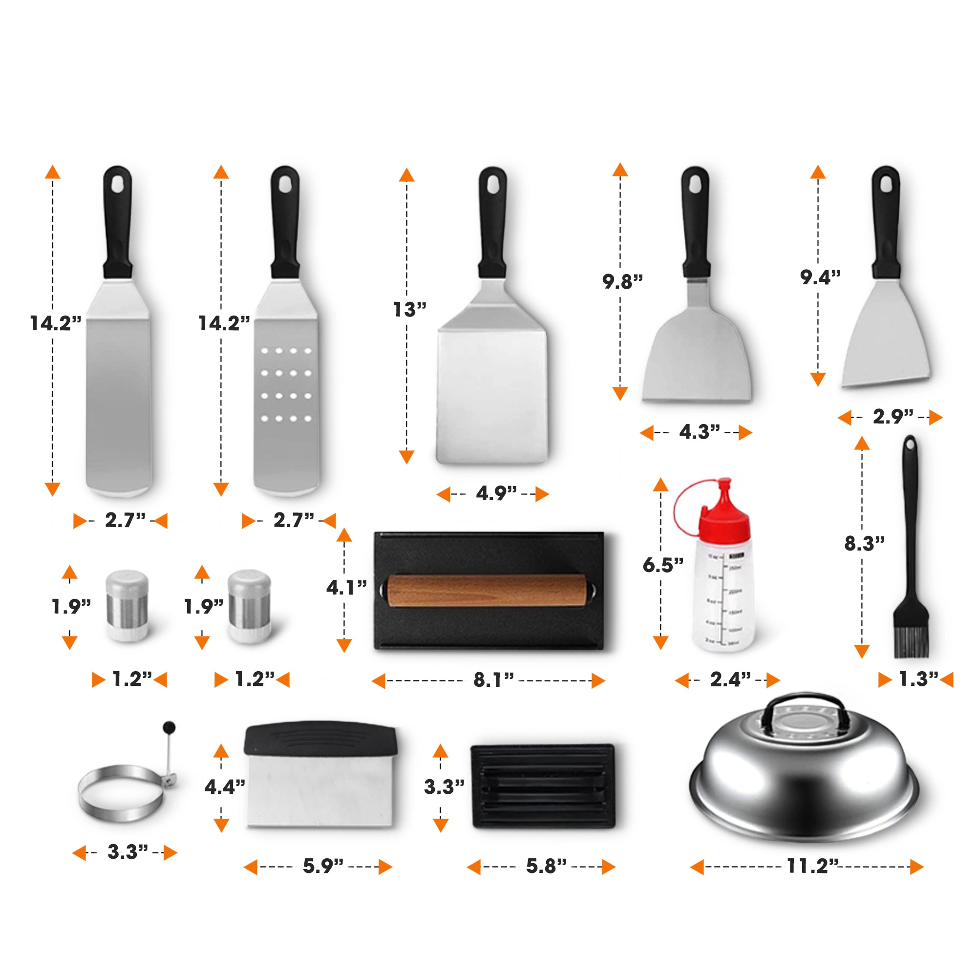 Cheer Collection 18-Piece Stainless Steel Griddle Tool Set