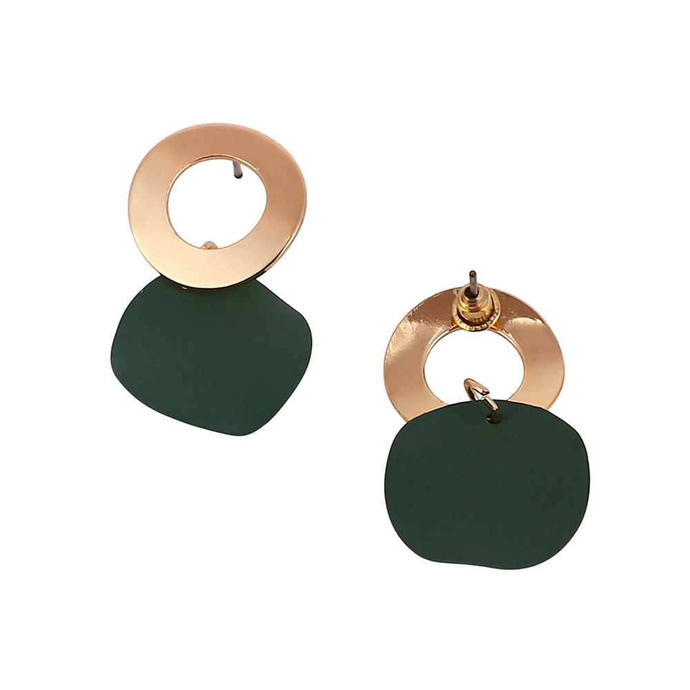 SOHI Women's The Circular-Plate Drop Earrings - Forest Green