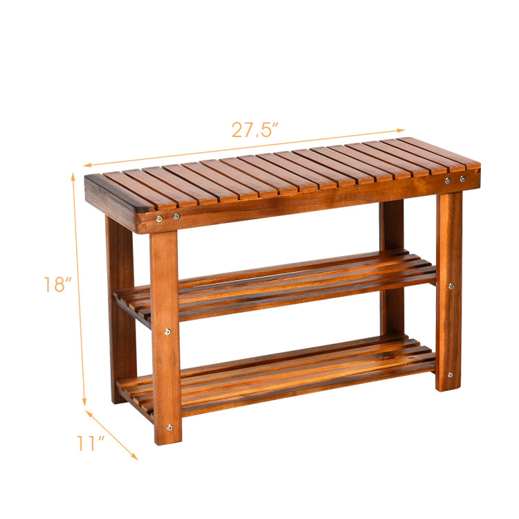 Hivvago Freestanding Wood Bench with 3-Tier Storage Shelves