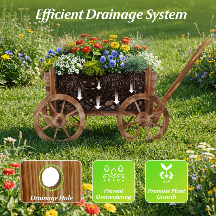 Hivvago Rustic Rolling Flower Pot Stand with Wheels and Handle