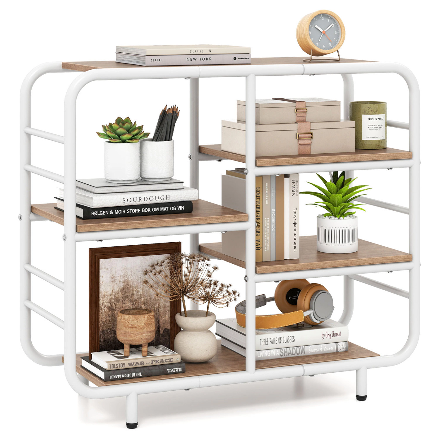 LJG 5-Tier Storage Organizer Open Book Shelf with Metal Frame
