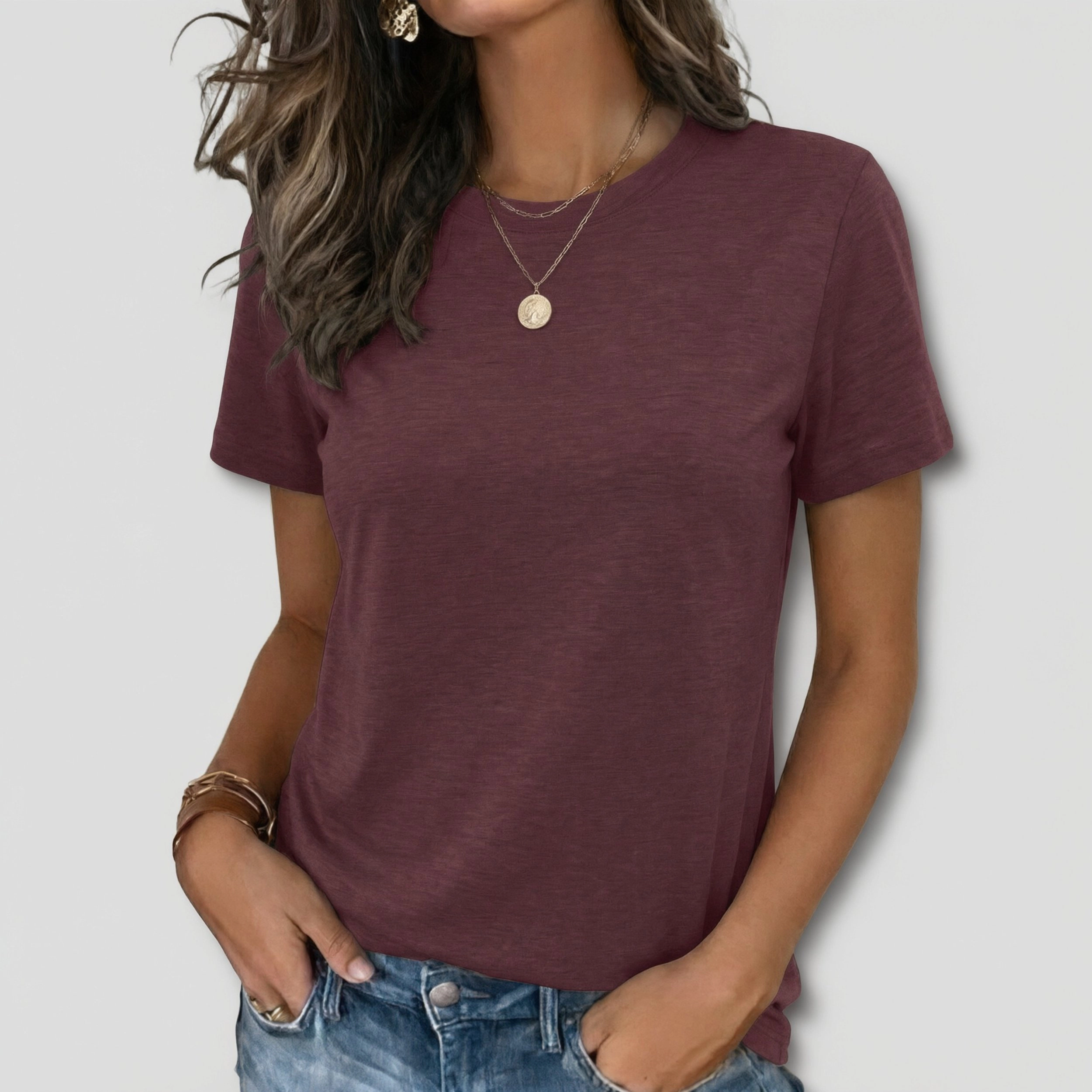 Zeagoo Women's Deep V-Neck Short Sleeve Loose Fit T-Shirt