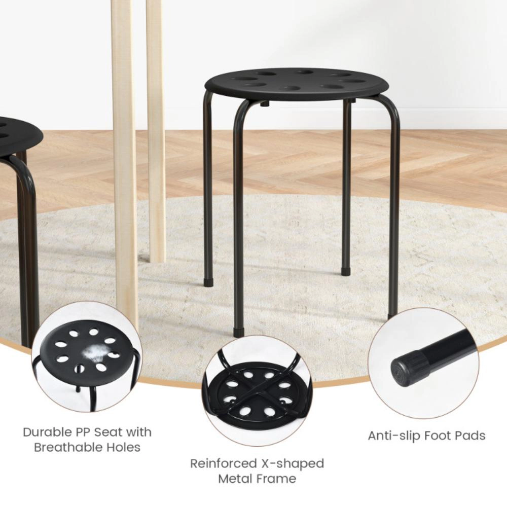 Hivvago Compact Stackable Seating Set of 6 with Metal Bases and Easy-Clean Plastic Tops