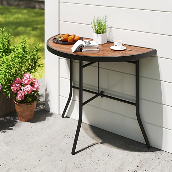 Hivvago Half-Round Folding Event Table With Metal Frame, Color: Brown ...