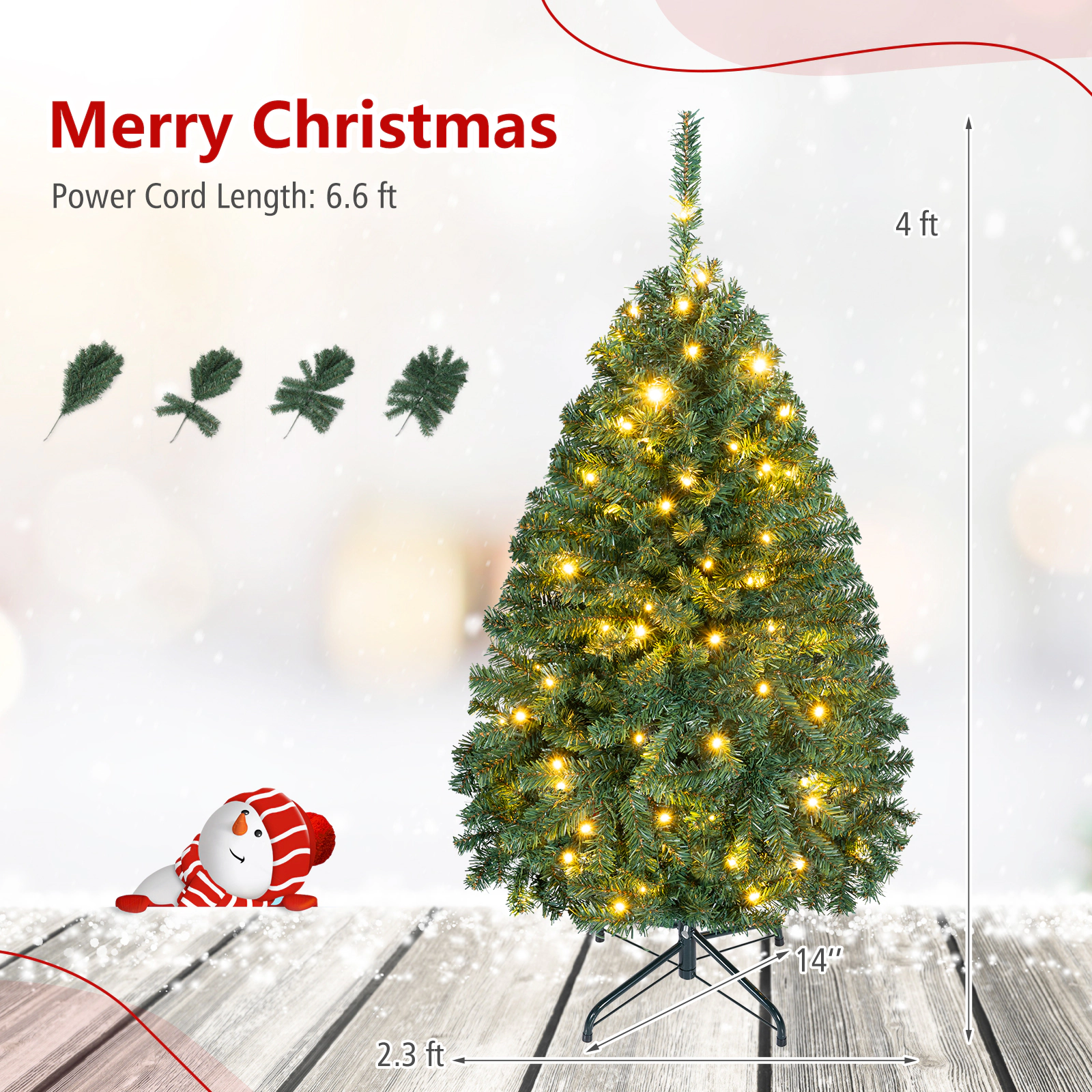 Costway 4/5/6/7/8/9Ft Pre-Lit Artificial Christmas Tree Hinged 100/150/350/500/750/1000 LED Lights
