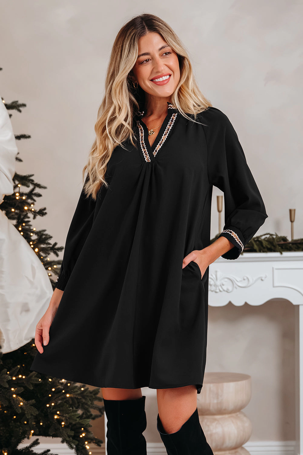Threaded Pear Women's Quincy Sleeve Shift Mini Dress