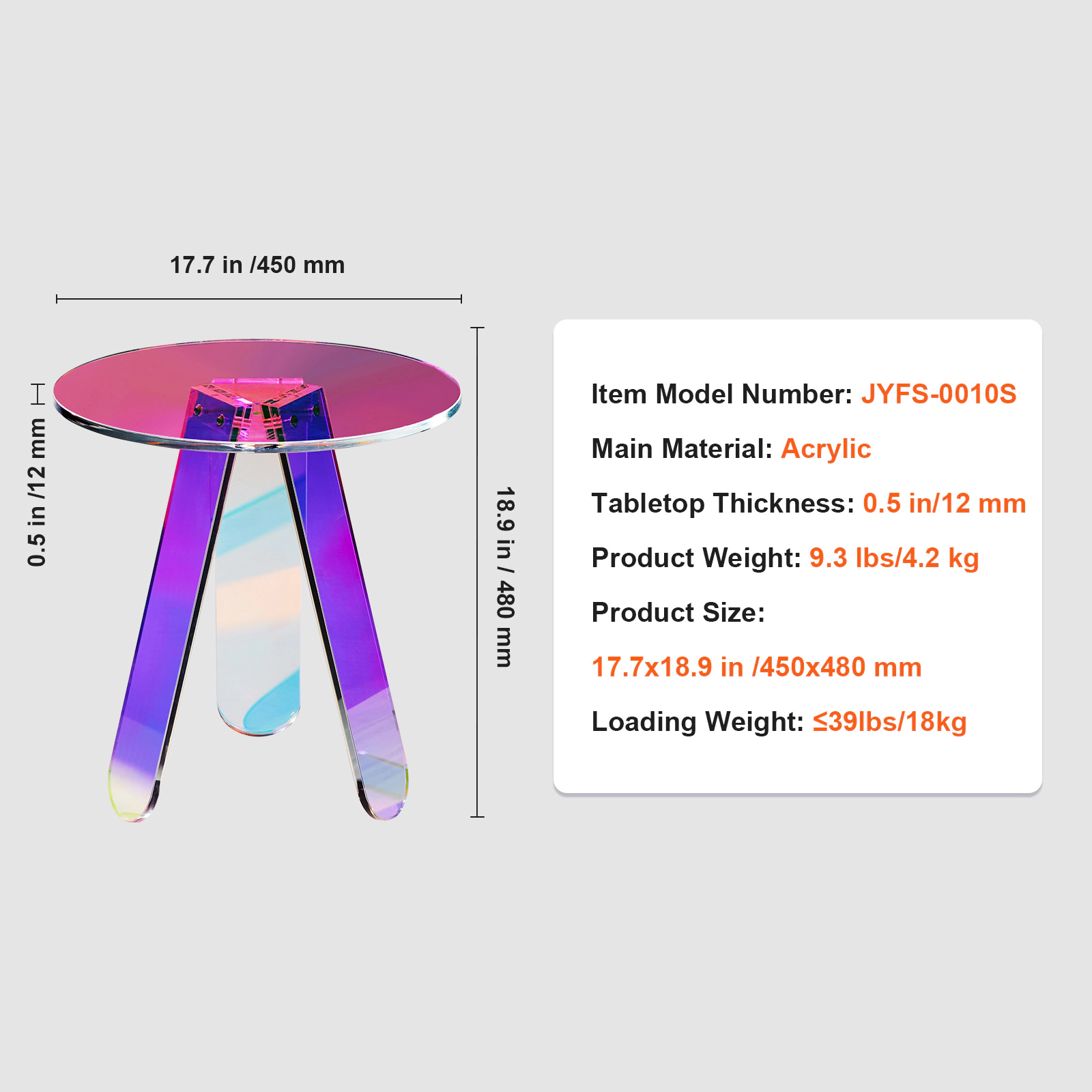 HONGGE Acrylic Table Acrylic End Table Clear Acrylic Side Table for Drink Food Snack used in Living Room Bedroom and
