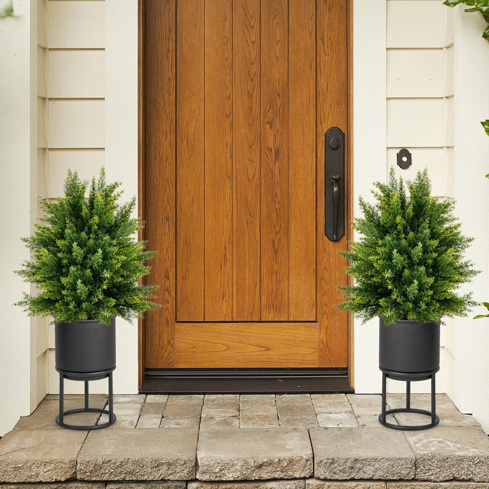 Slickblue 22 in Faux Cedar Topiary Trees Set of 2 for Porch Entryway Decor