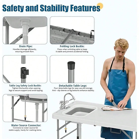 BebreezChic Fold In Half Folding Fish Cleaning Table, Foldable Sink ...