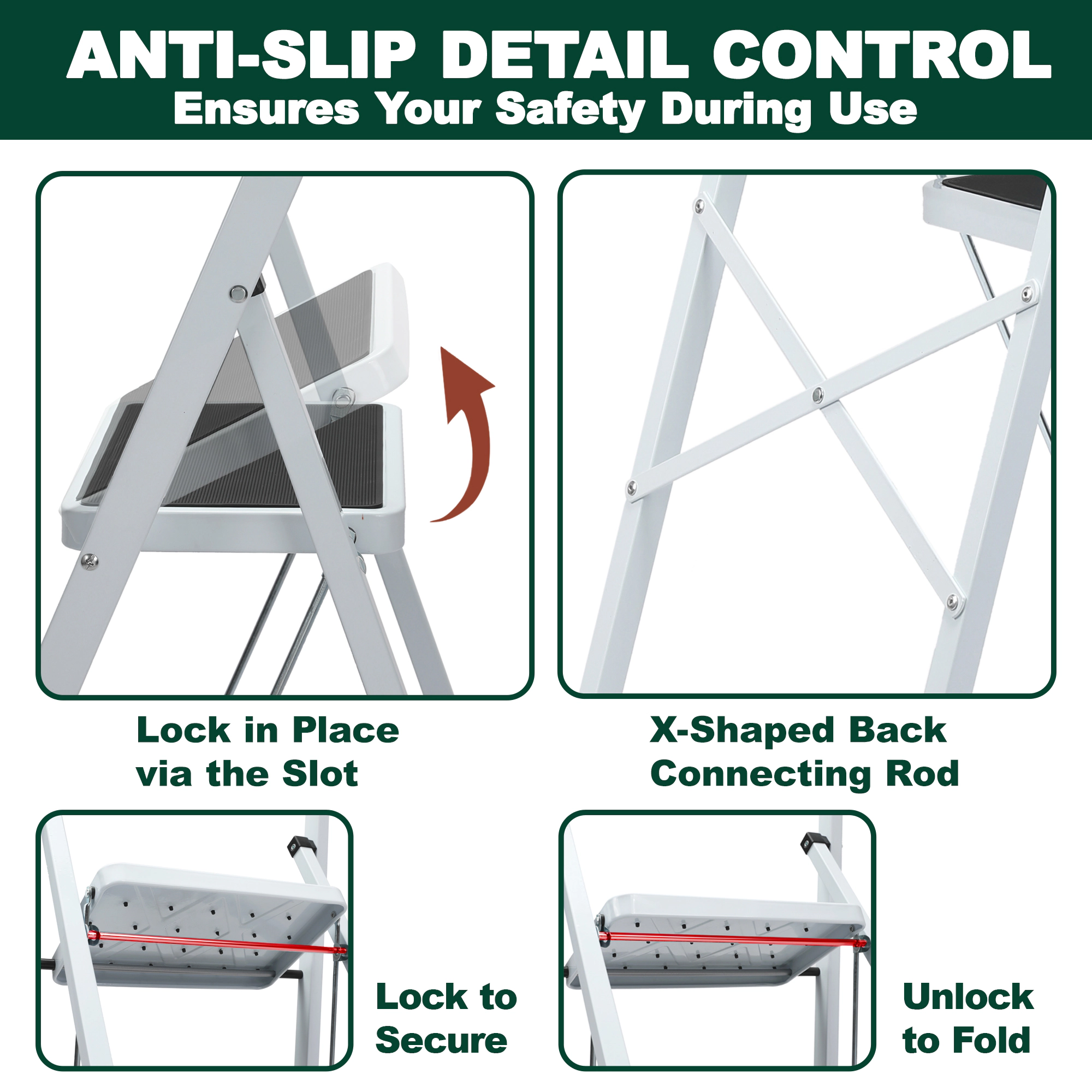 Flynama 4 Step Ladder- 330lb Capacity Steel Foldable Step Stool (White)