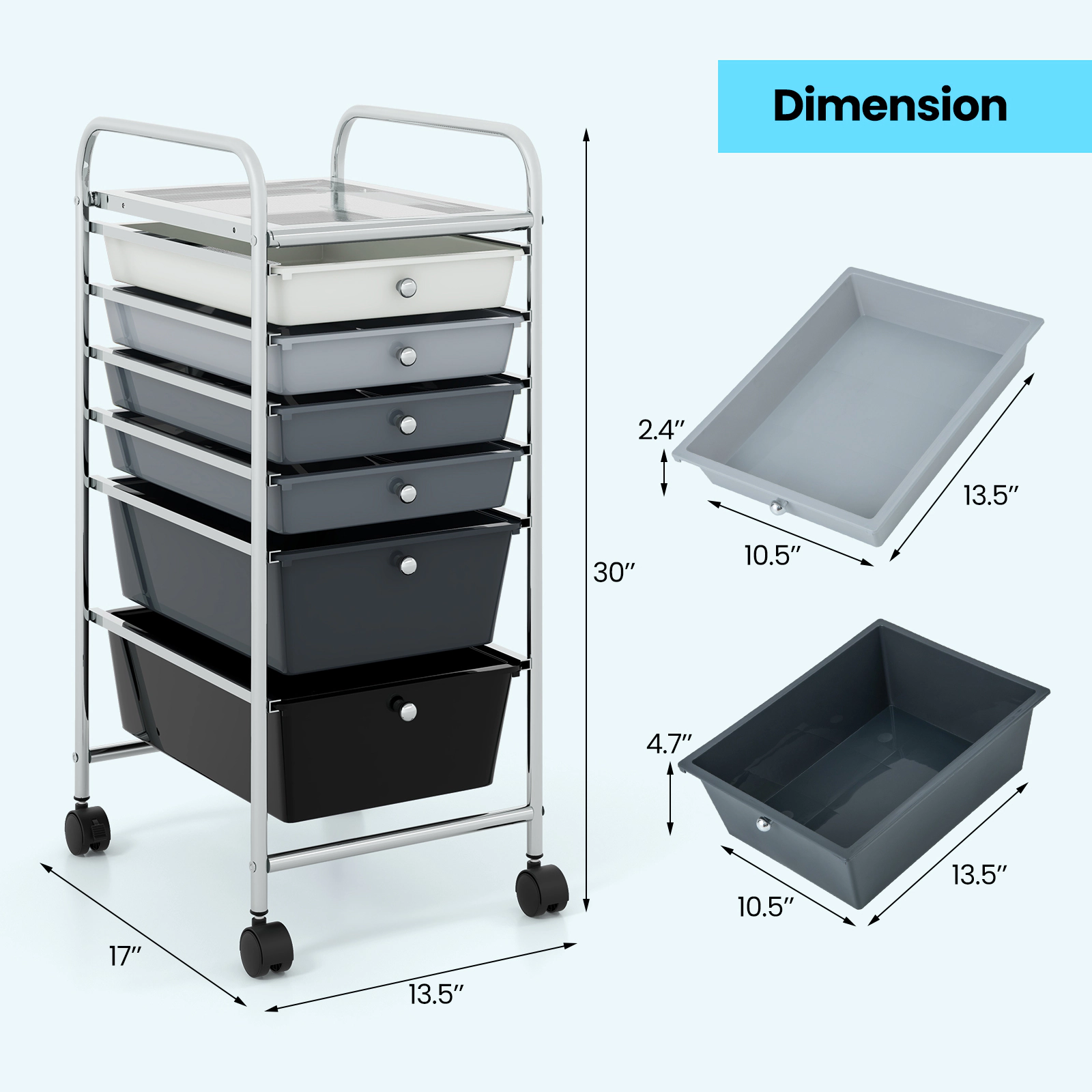 SUGIFT 6-Drawer Rolling Storage Cart Organizer with Steel Frame and Braked Wheels