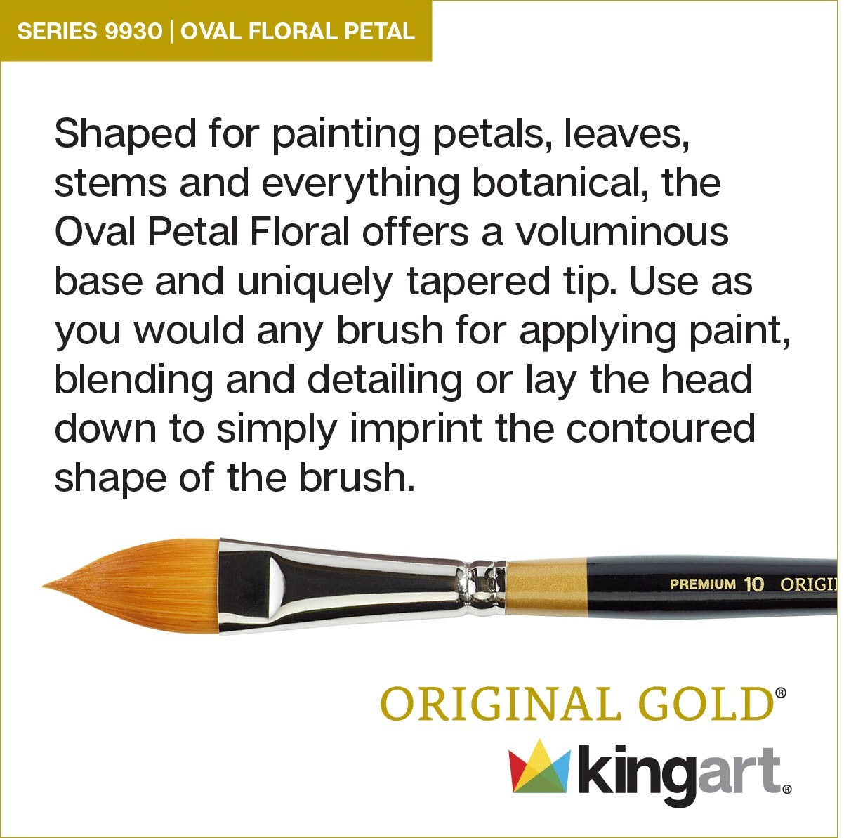 KINGART Original Gold 9930 Flora Oval Golden Taklon Brush Set - 4 pc