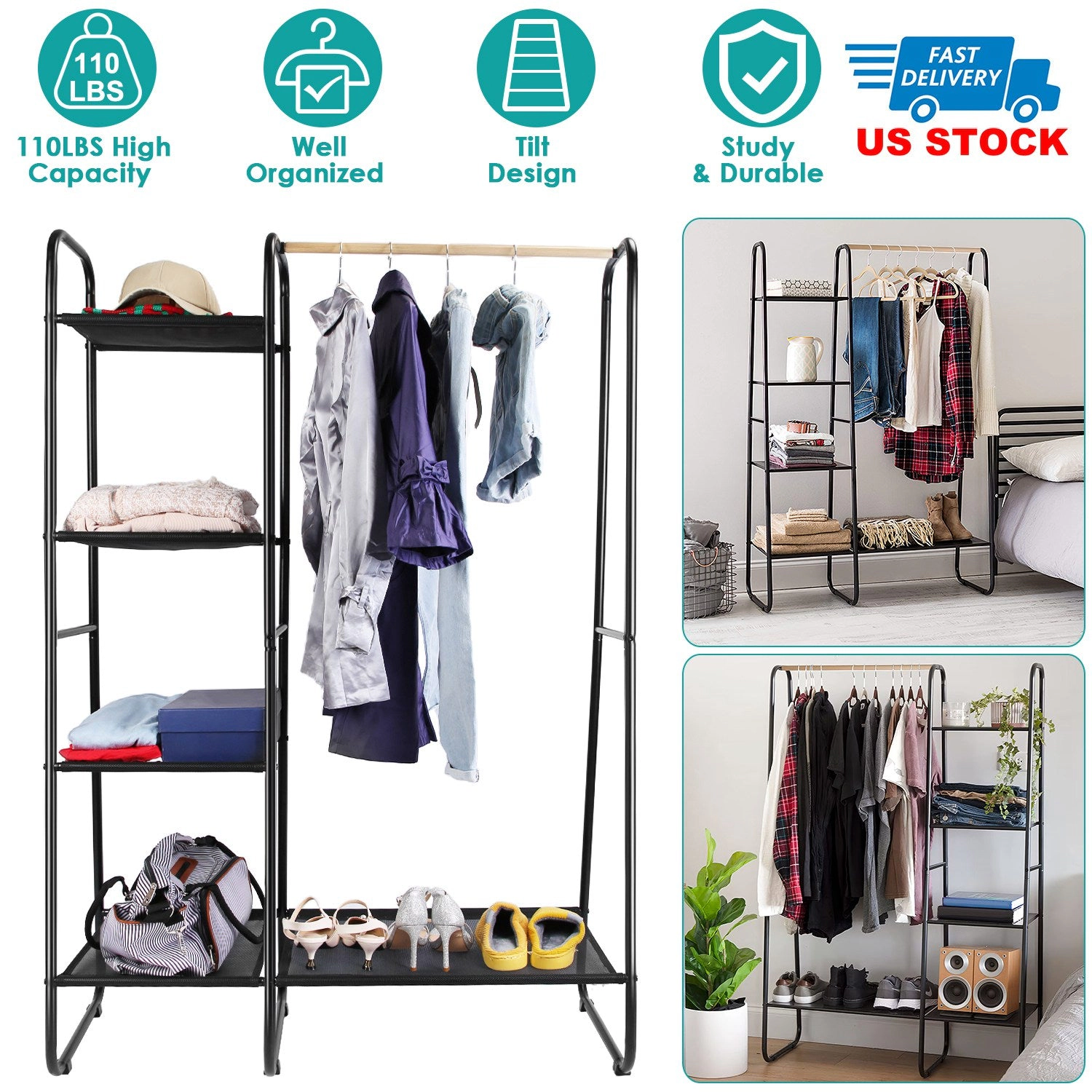 NEW Home Unisex Metal Freestanding Garment Rack