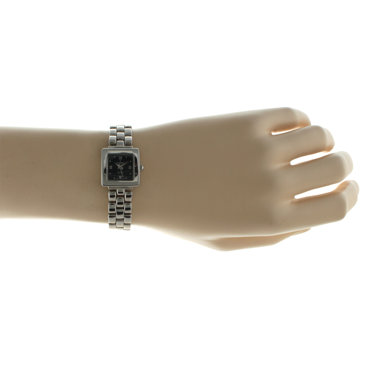 Peugeot Womens 20mm Silver-Tone Square Case Watch-Midnight Black Dial