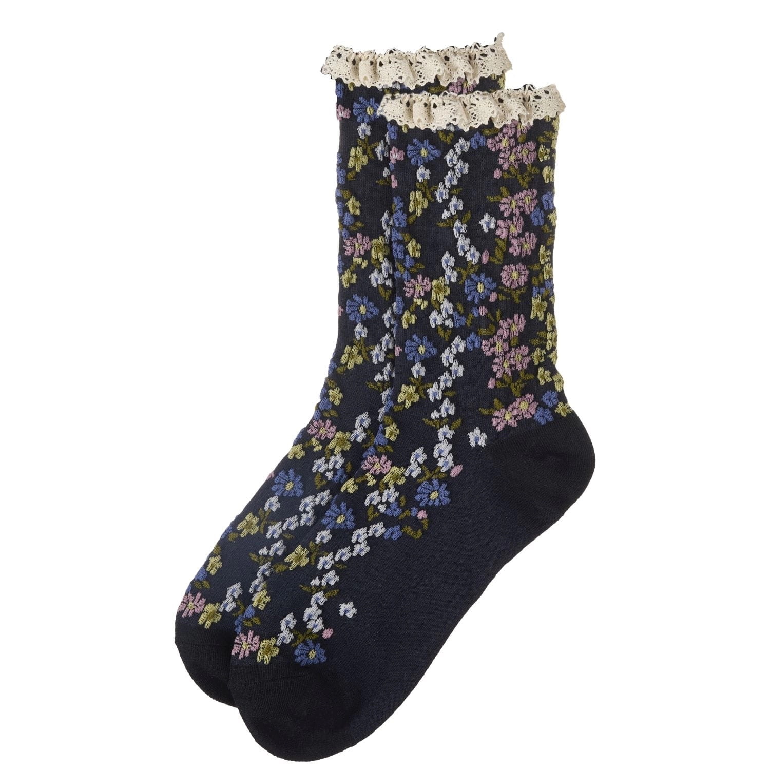 MeMoi Women's Liberty Floral Lace Cuff Crew Socks